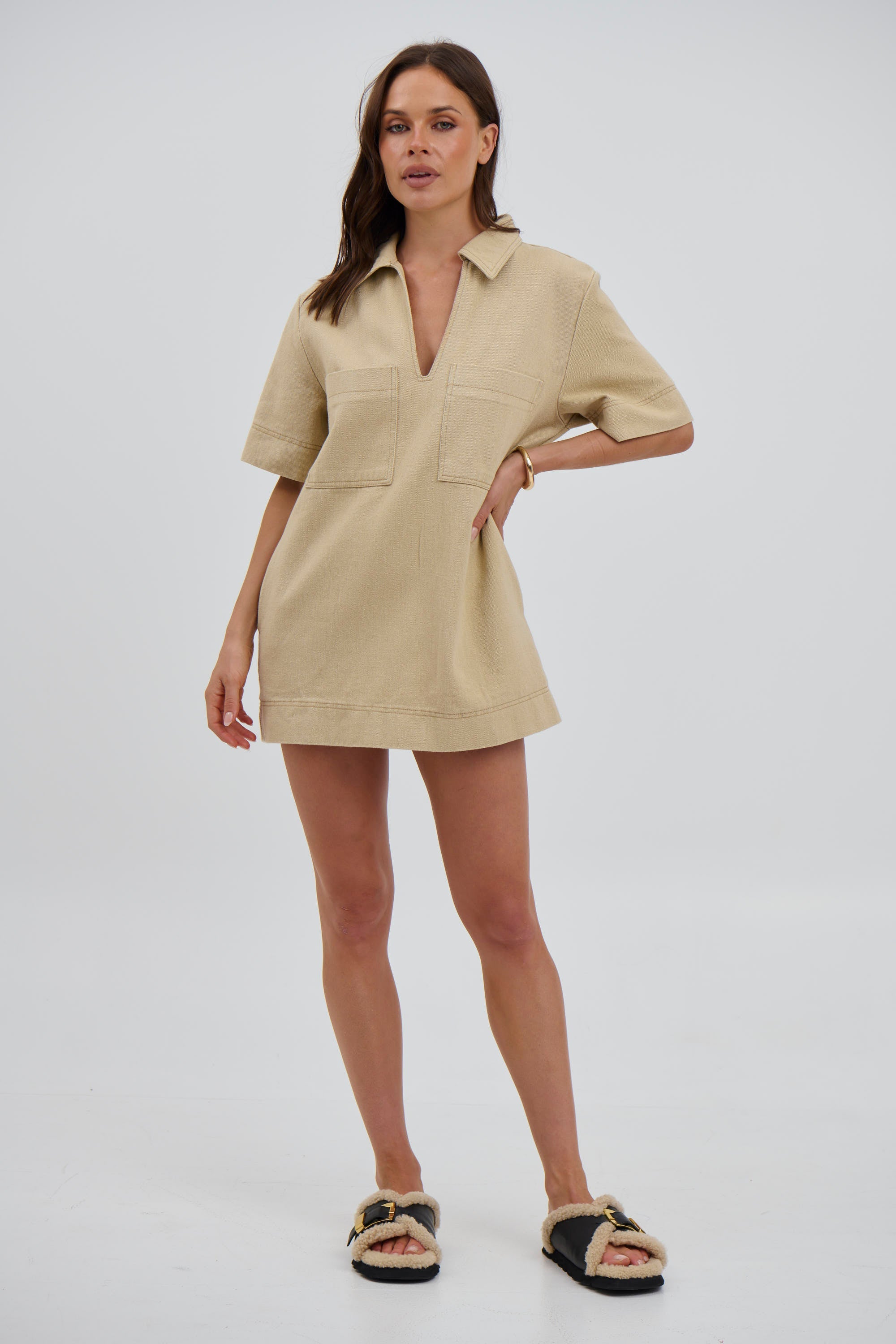Tara Mini Dress Stone - FINAL SALE