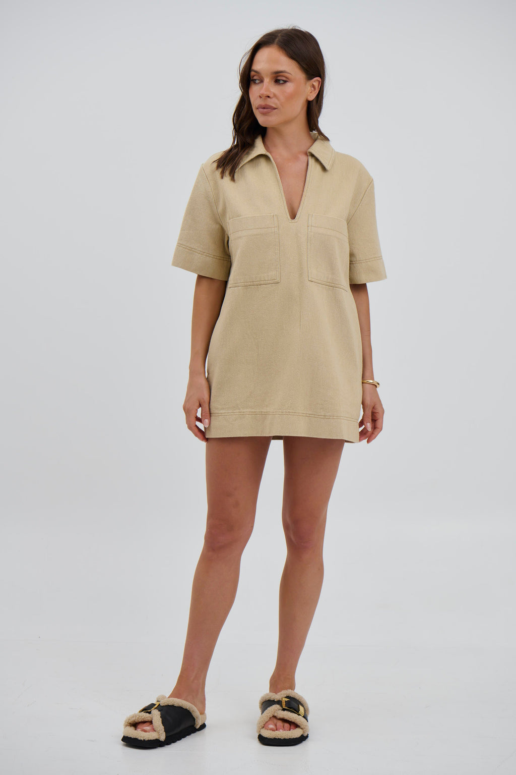Tara Mini Dress Stone - FINAL SALE