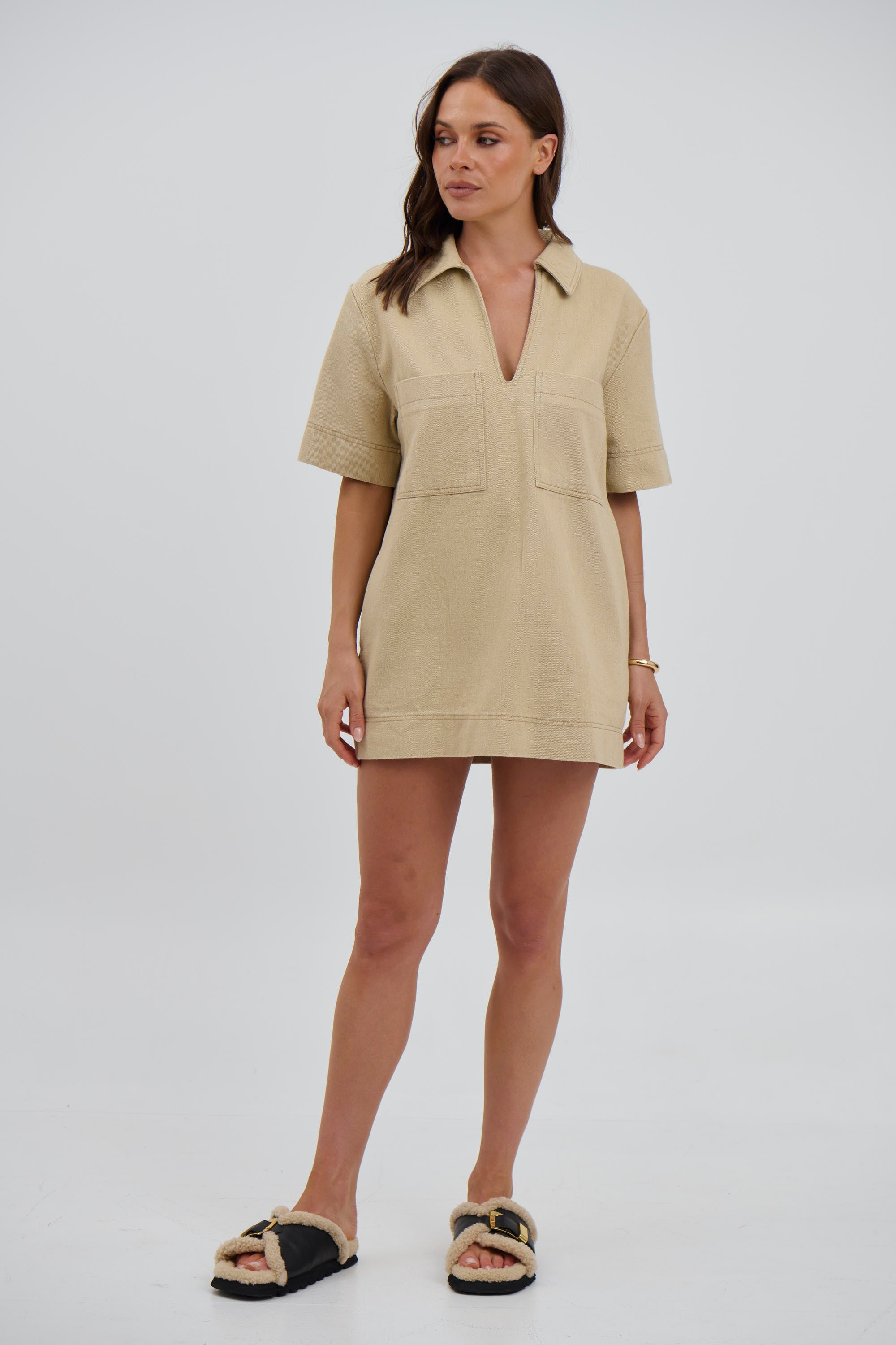 Tara Mini Dress Stone - FINAL SALE