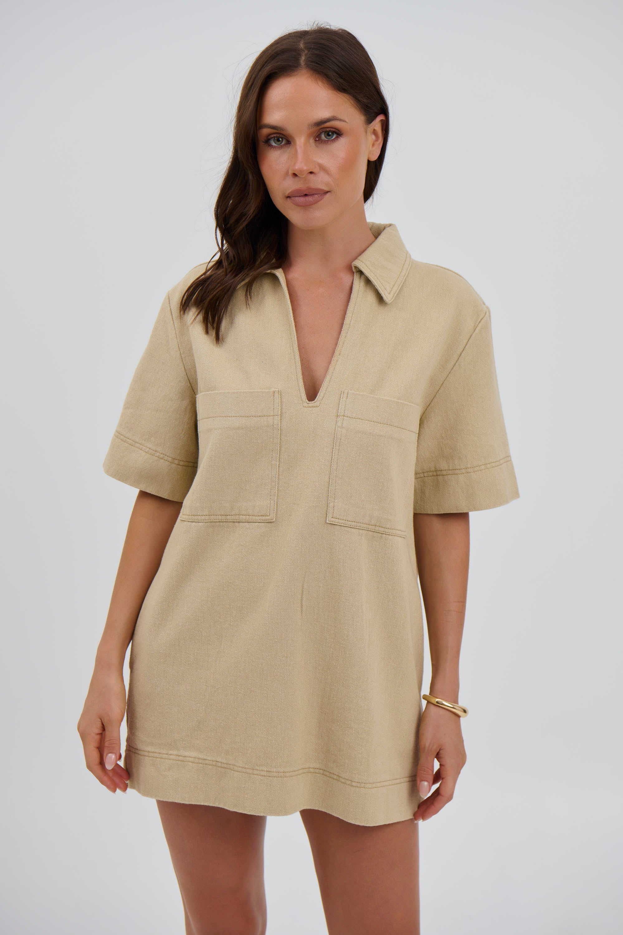 Tara Mini Dress Stone - FINAL SALE