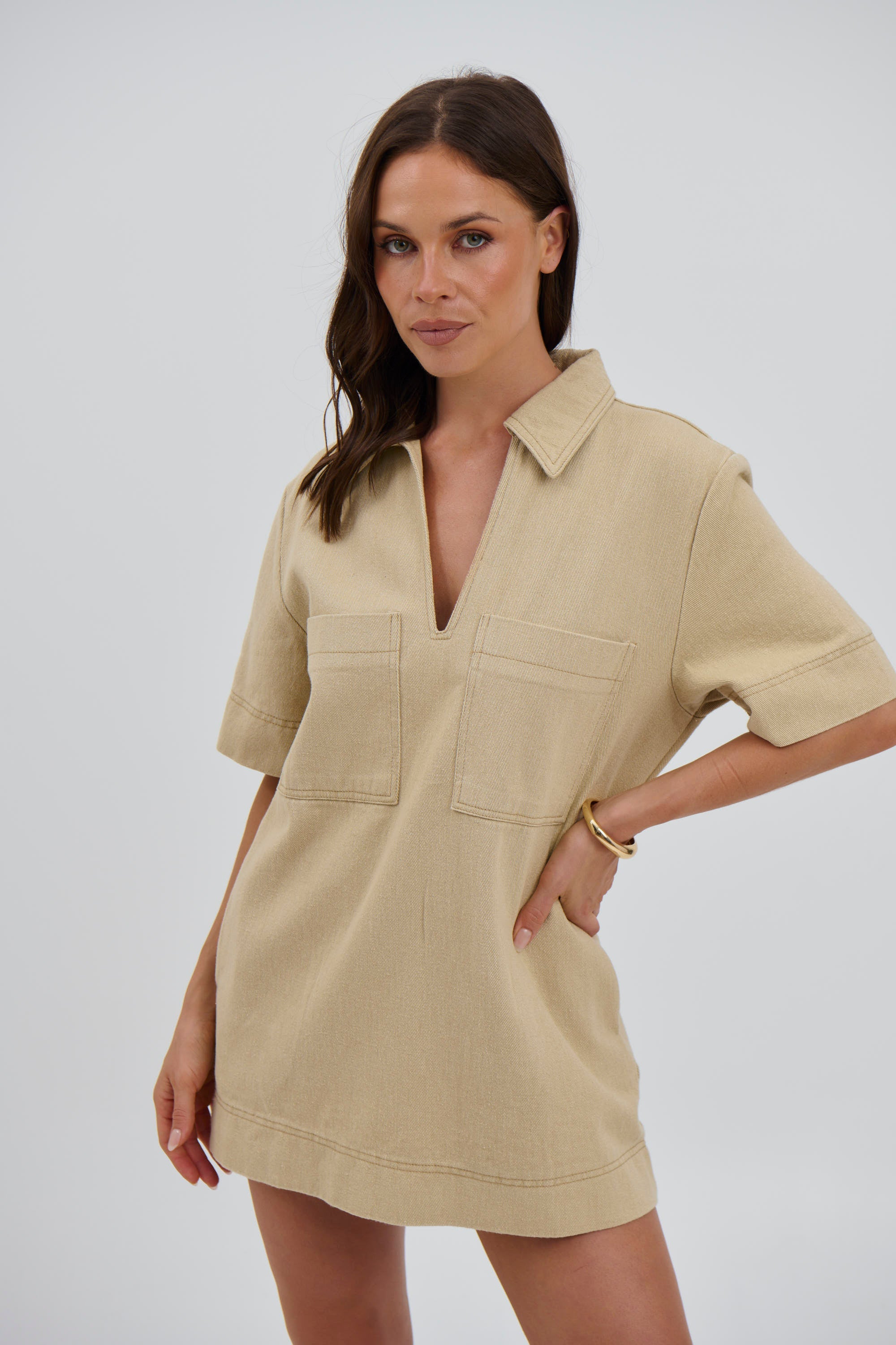 Tara Mini Dress Stone - FINAL SALE