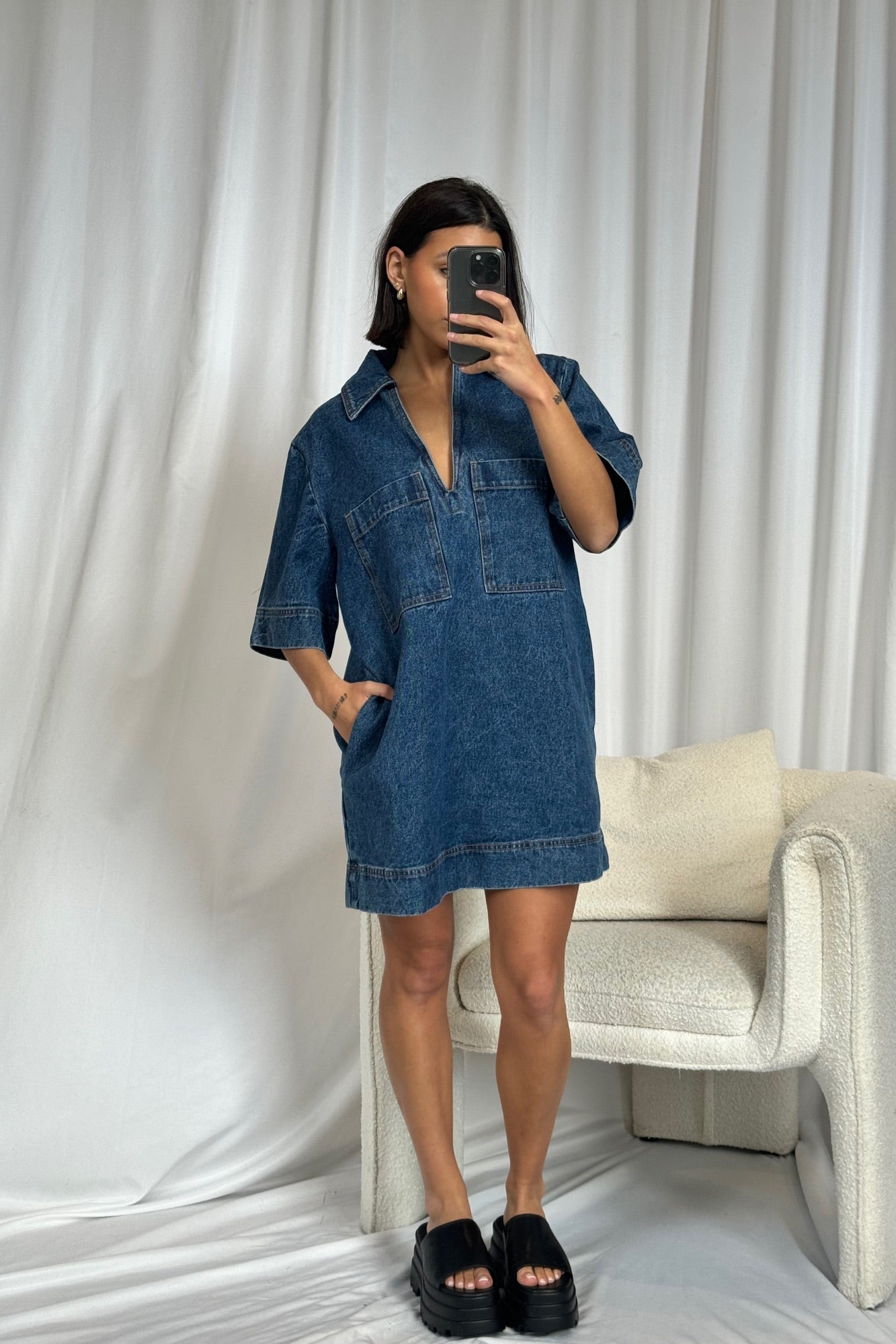 Tara Mini Dress Denim - FINAL SALE